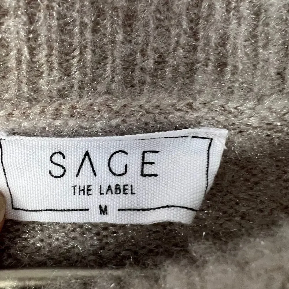 Sage The Label Reach For The Stars Ombre Sweater M Taupe Gray Shimmer Fuzzy Knit